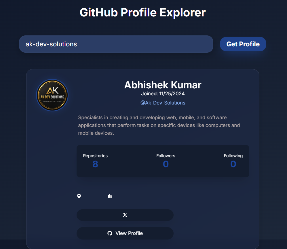 Github Profile Explorer project preview